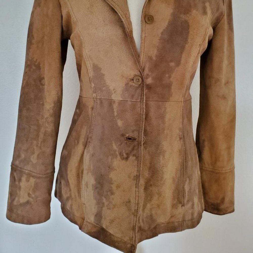Suede leather Jacket safari dyed cowgirl equestrian blazer brown tan beige 2 4 6 - Picture 5 of 6